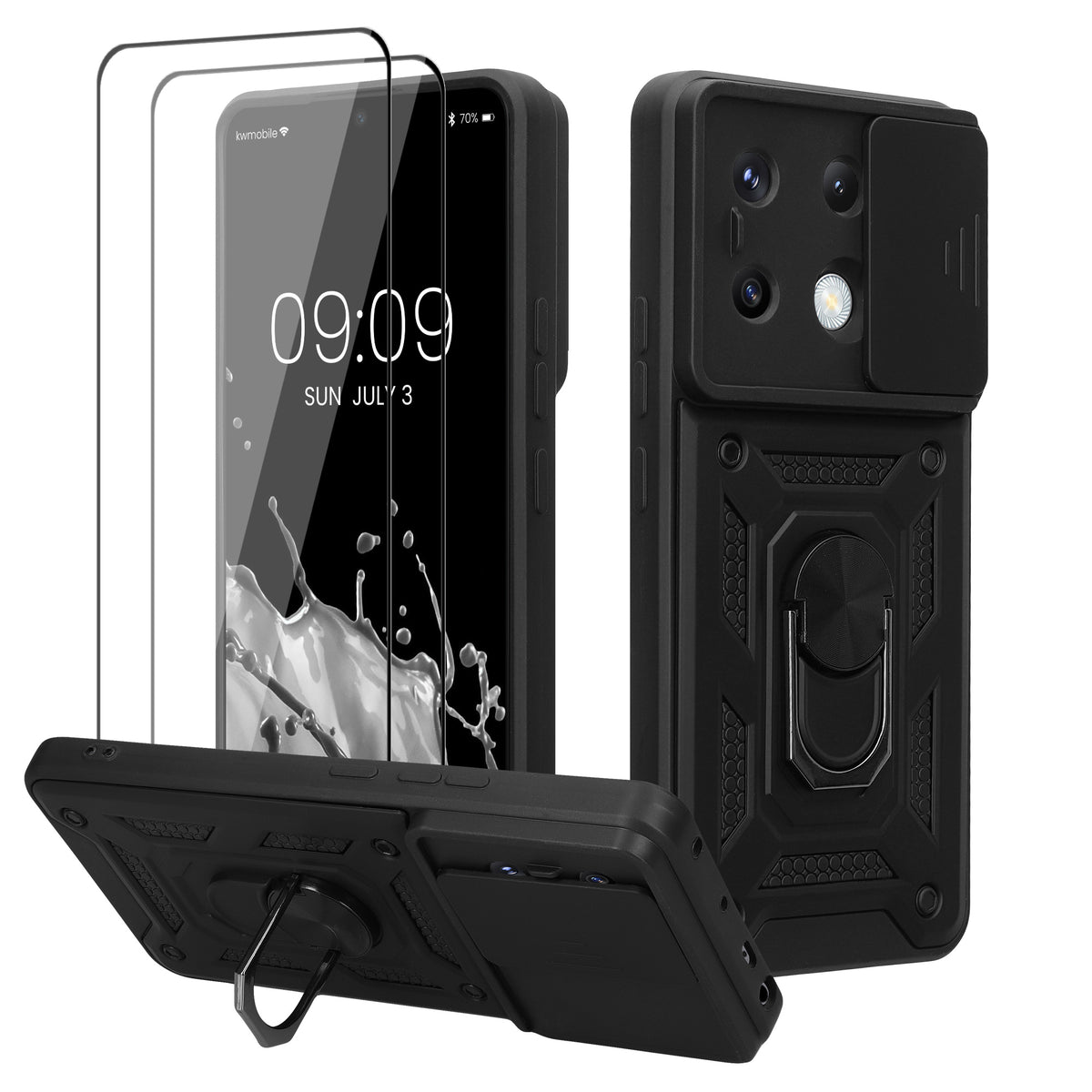 Xiaomi Redmi Note 13 Pro 5G / Poco X6 5G Phone Case with Ring Holder and Camera Cover + 2x Screen Protector
