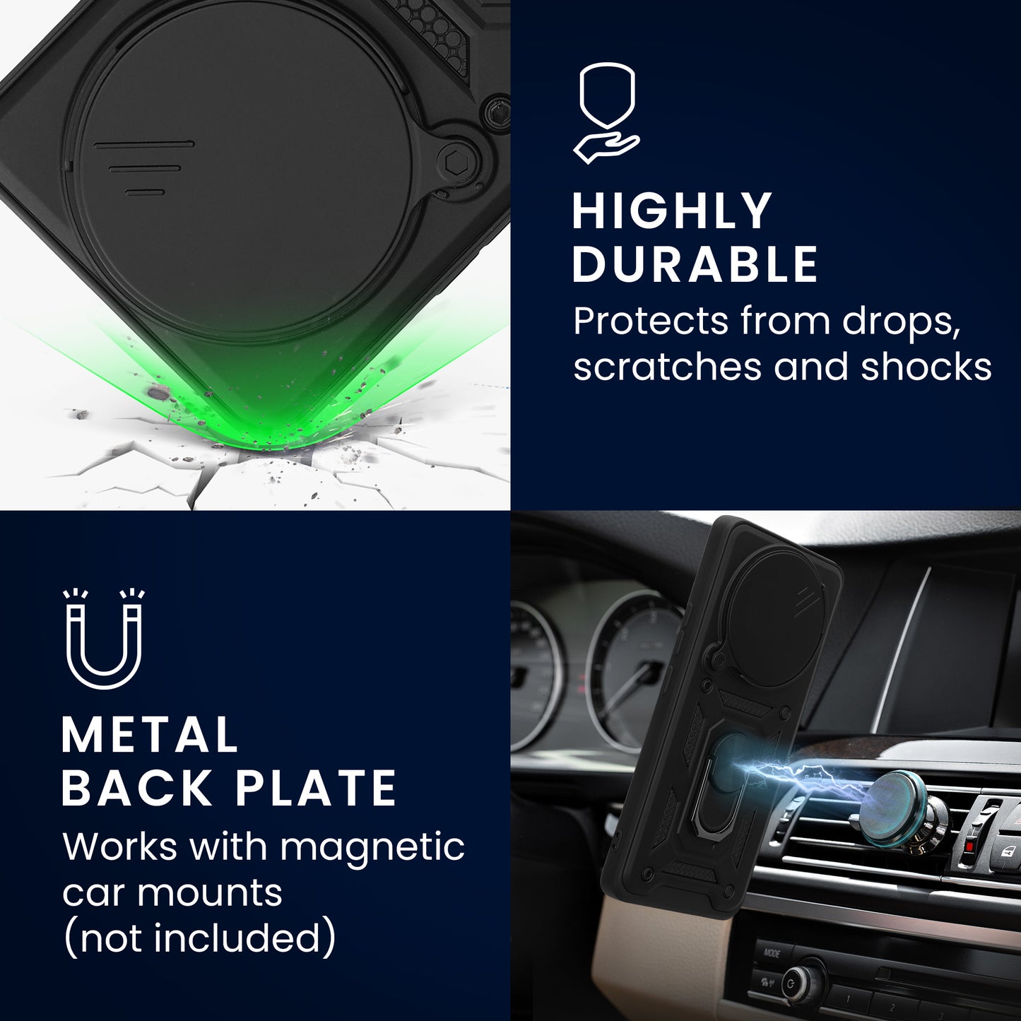 kwmobile Case for Xiaomi Redmi Note 14 Pro+ 5G / Redmi Note 14 Pro Plus 5G - Phone Cover with 2 Screen Protectors - Camera Cover and Ring Holder - Robust Cover