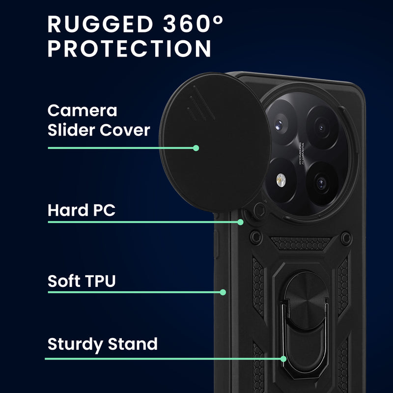 kwmobile Case for Xiaomi Redmi Note 14 Pro+ 5G / Redmi Note 14 Pro Plus 5G - Phone Cover with 2 Screen Protectors - Camera Cover and Ring Holder - Robust Cover