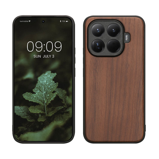 kwmobile Handyhülle für Xiaomi 15T Pro Hülle Holz - Case mit TPU Bumper - Stoßfestes Hardcase - Schutzhülle Cover in Dunkelbraun Dunkelbraun  [dsg01]