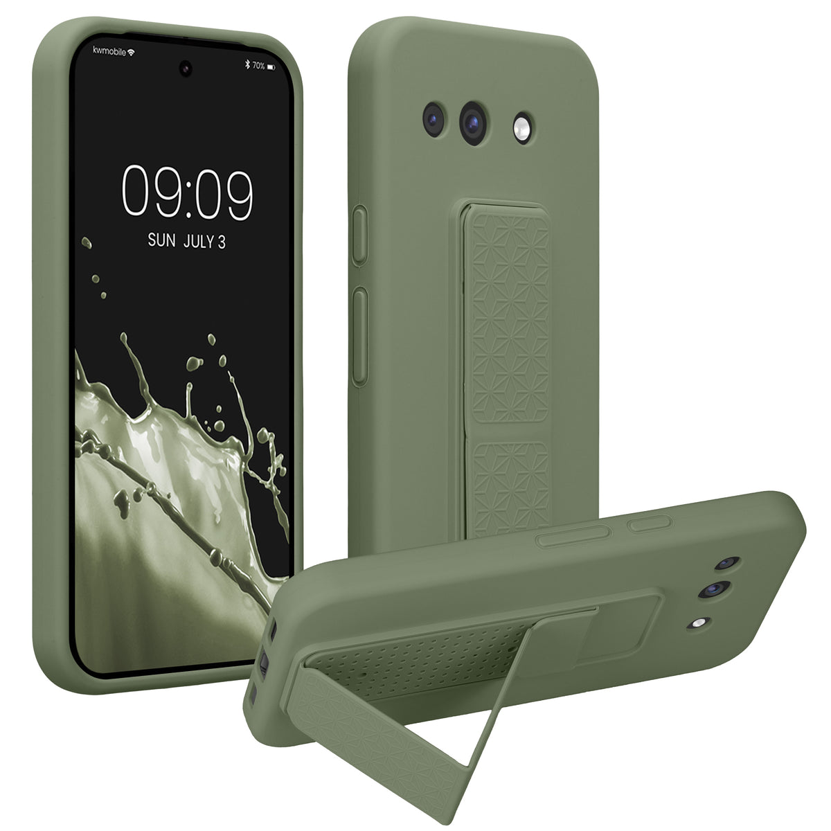 Google Pixel 10a Silikon Handyhülle mit Fingerhalter mit Ständer Graugrün