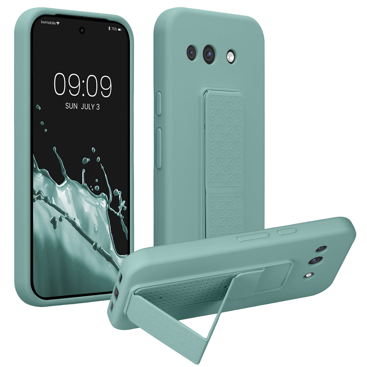 Google Pixel 10a Silikon Handyhülle mit Fingerhalter mit Ständer Mintgrün