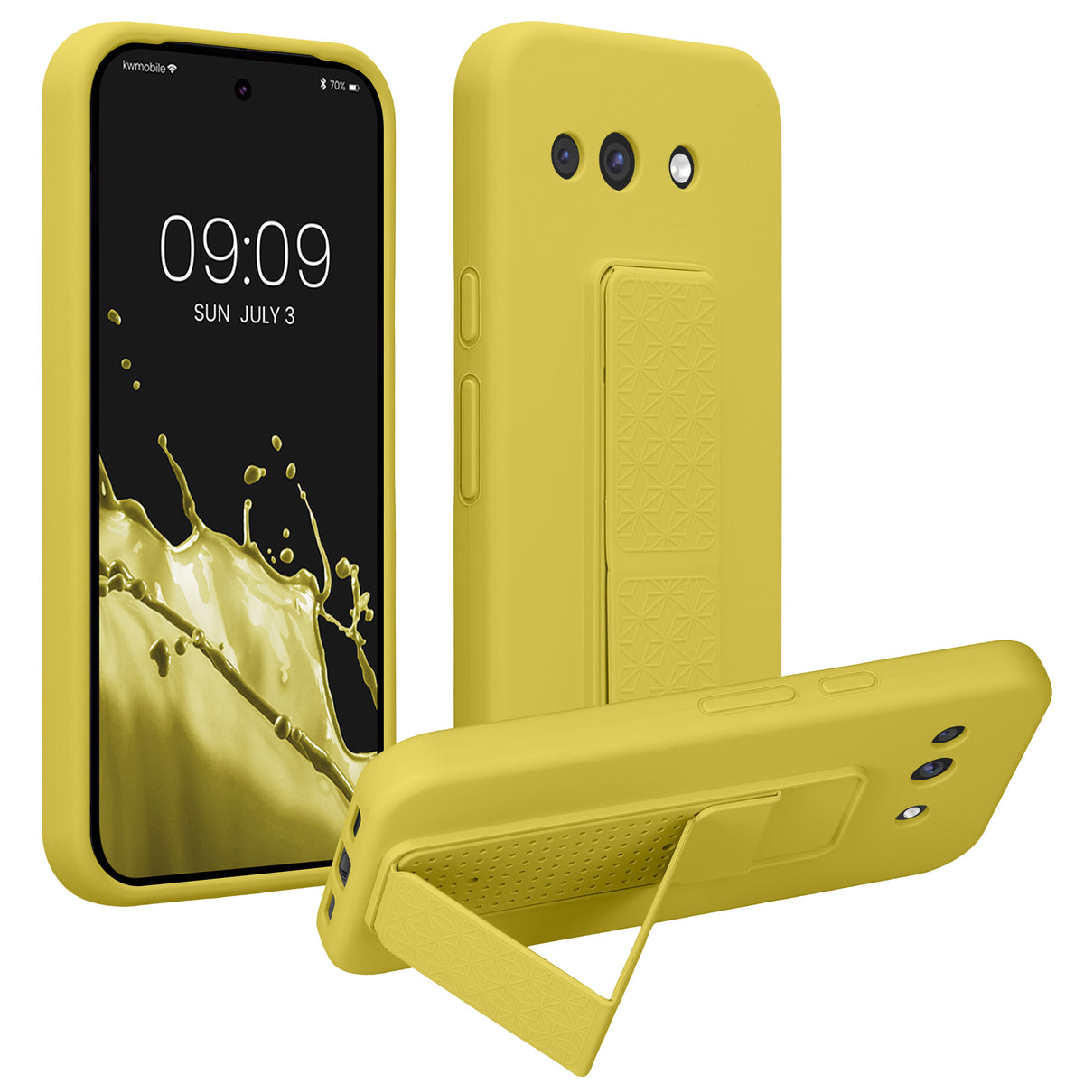 Google Pixel 10a Silikon Handyhülle mit Fingerhalter mit Ständer Strahlend Gelb