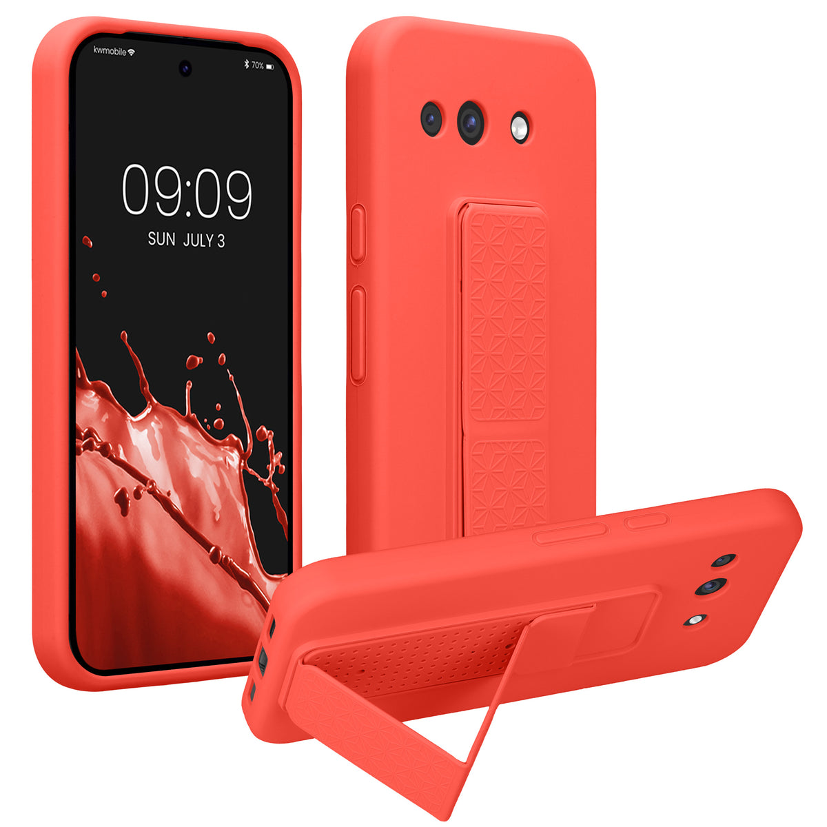 Google Pixel 10a Silikon Handyhülle mit Fingerhalter mit Ständer Koralle
