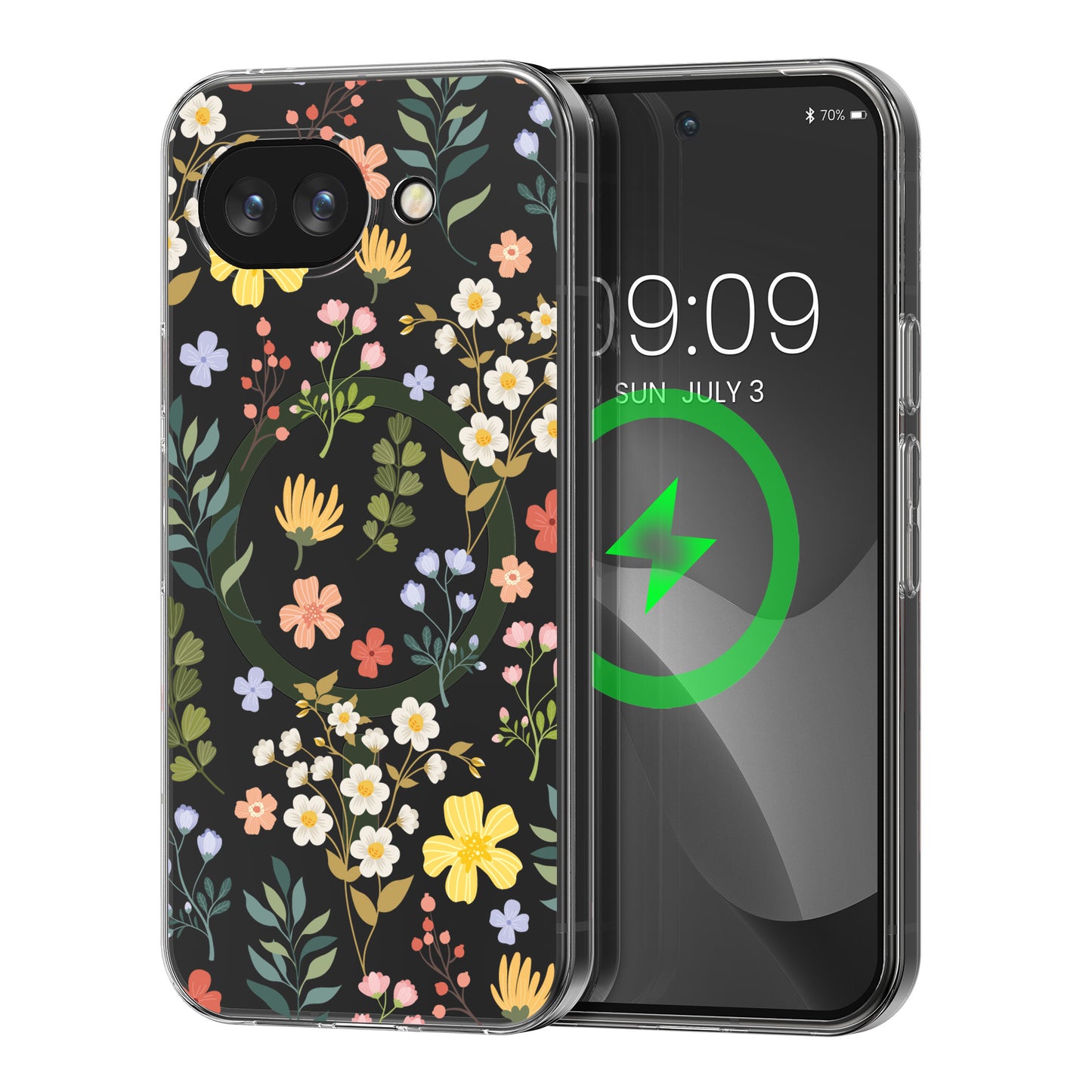 kwmobile kristallklares Hardcase kompatibel mit Google Pixel 10a Hülle - kompatibel mit MagSafe - Acryl-Hülle mit TPU Case - Zauberhafte Blumen Gelb  [dsg01]