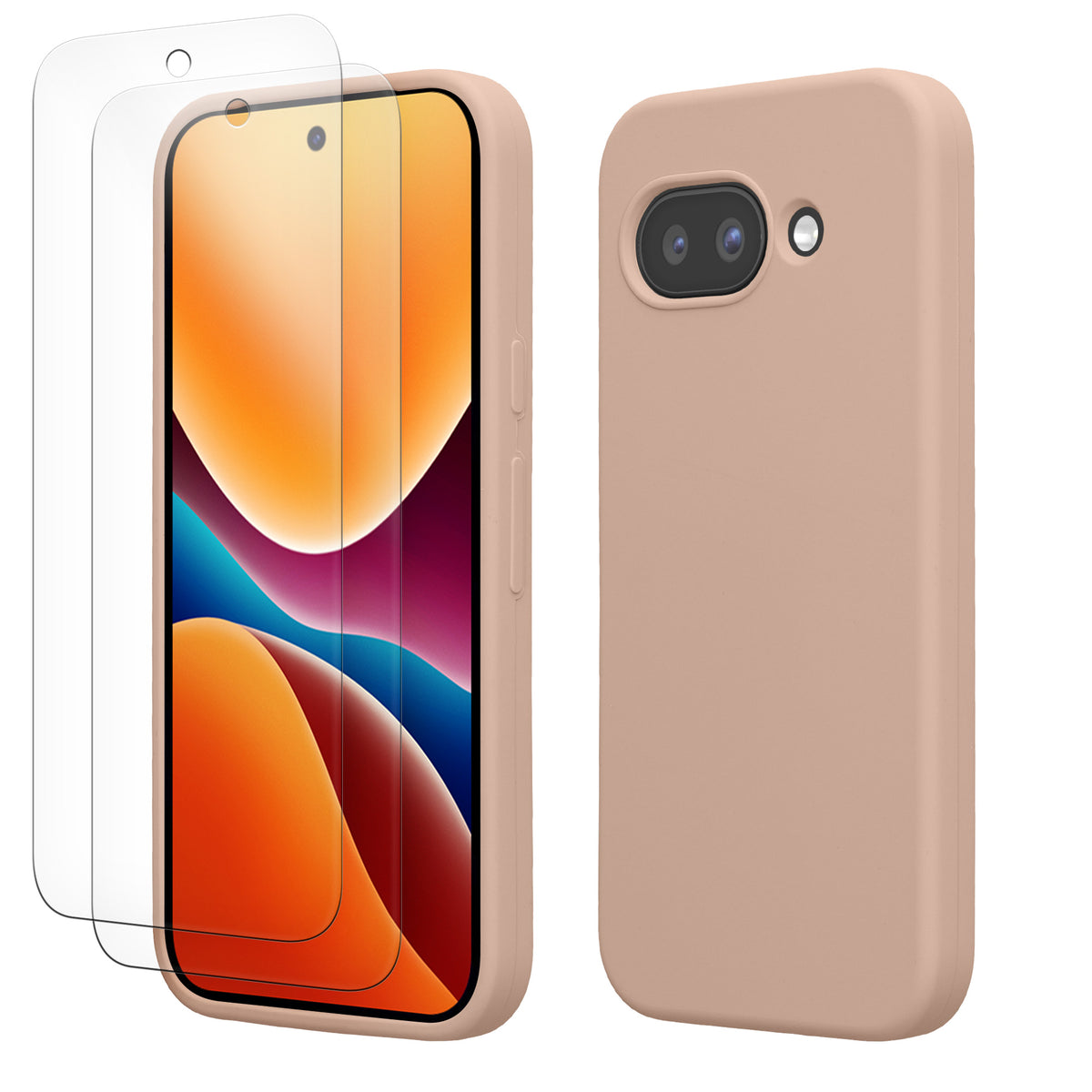 Google Pixel 9a Silikon Handyhülle + 2x Schutzglas Altrosa matt