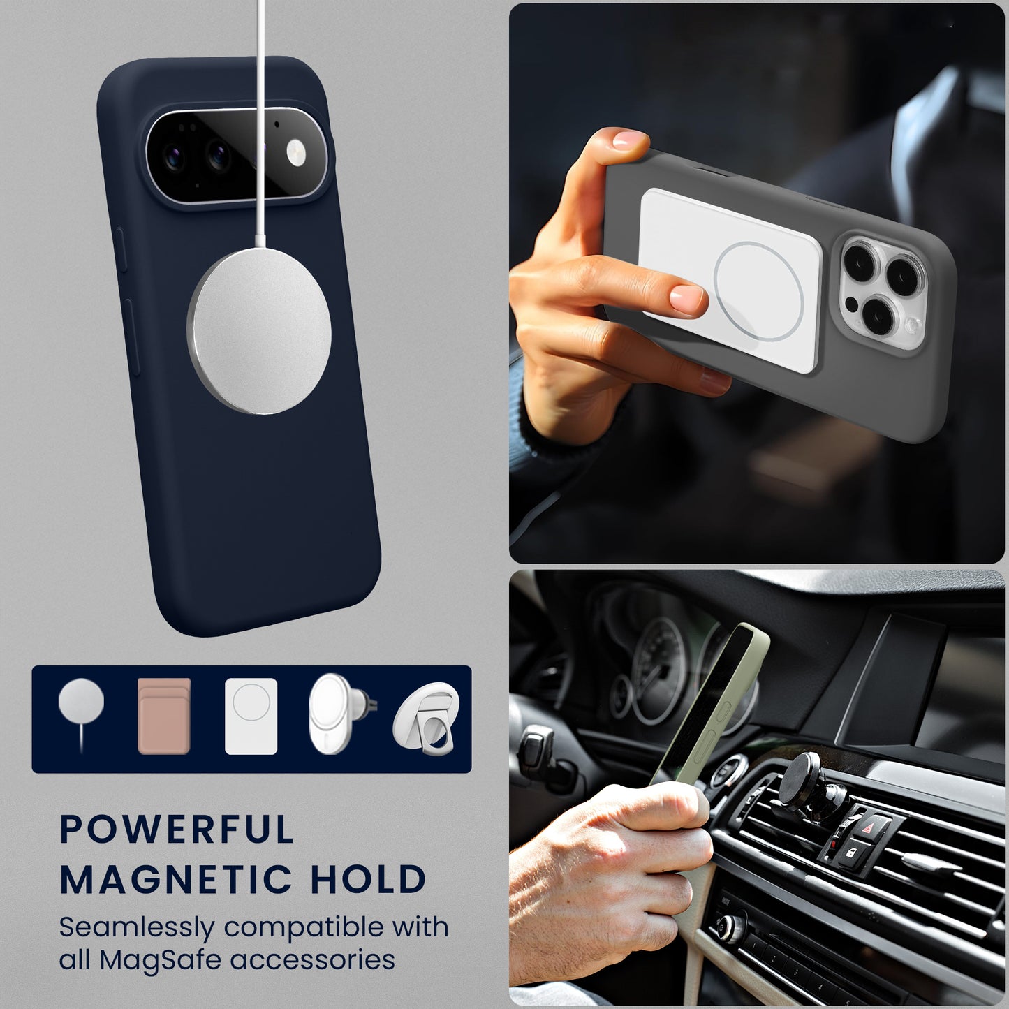 kwmobile Hülle kompatibel mit Google Pixel 11 / Pixel 11 Pro Hülle - magnetisches Silikon Case kompatibel mit MagSafe - Cover gummiert Marineblau Marineblau