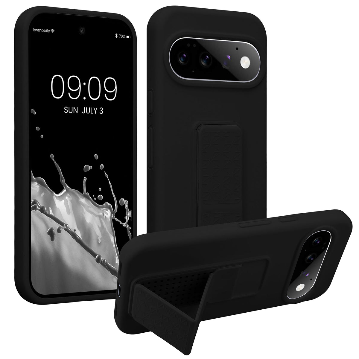 Google Pixel 11 Silikon Handyhülle mit Fingerhalter mit Ständer Schwarz