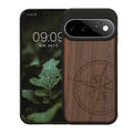 kwmobile Handyhülle für Google Pixel 11 Pro Hülle Holz - Case mit TPU Bumper - Stoßfestes Hardcase - Schutzhülle Cover in Dunkelbraun Dunkelbraun Kompass