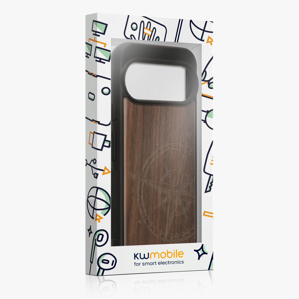 kwmobile Handyhülle für Google Pixel 11 Pro Hülle Holz - Case mit TPU Bumper - Stoßfestes Hardcase - Schutzhülle Cover in Dunkelbraun Dunkelbraun Kompass