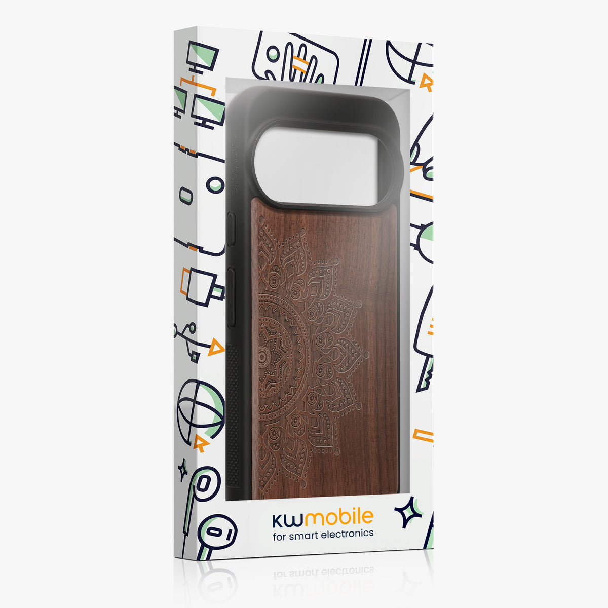 kwmobile Handyhülle für Google Pixel 11 Pro Hülle Holz - Case mit TPU Bumper - Stoßfestes Hardcase - Schutzhülle Cover in Dunkelbraun Dunkelbraun Mandala