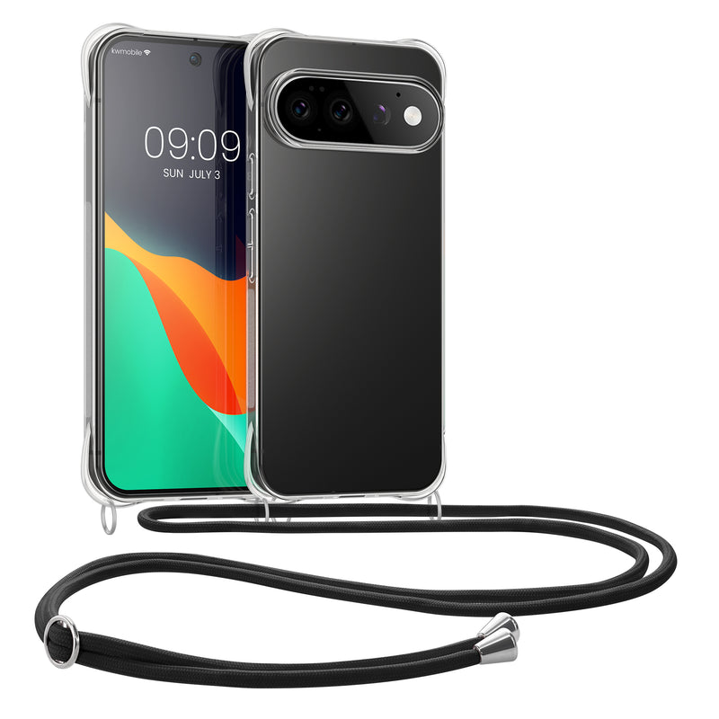 kwmobile Necklace Case kompatibel mit Google Pixel 11 Pro Hülle - Silikon Cover mit Handykette - Band Handyhülle Transparent Schwarz Transparent  [dsg01]