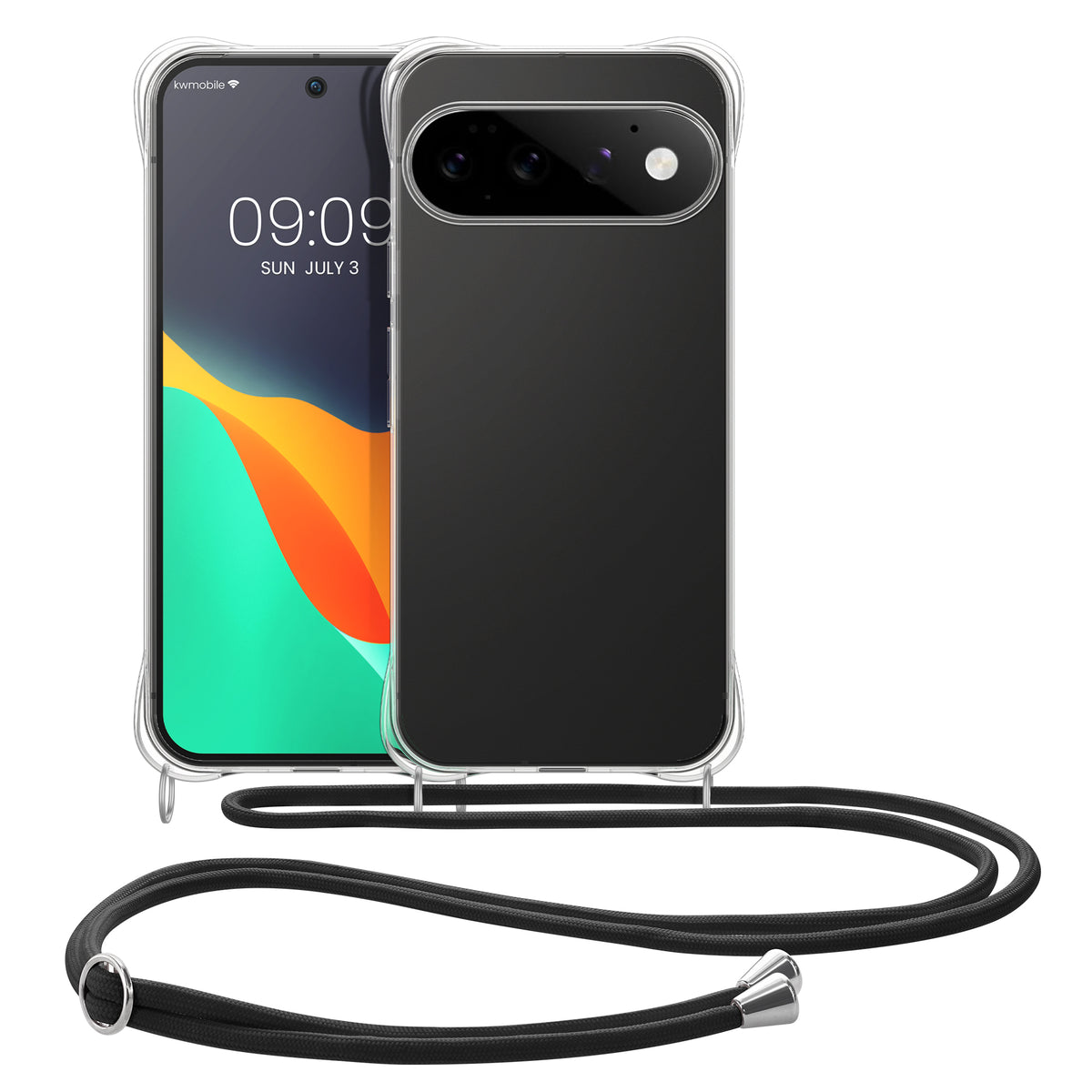 kwmobile Necklace Case kompatibel mit Google Pixel 11 Pro Hülle - Silikon Cover mit Handykette - Band Handyhülle Transparent Schwarz Transparent  [dsg01]
