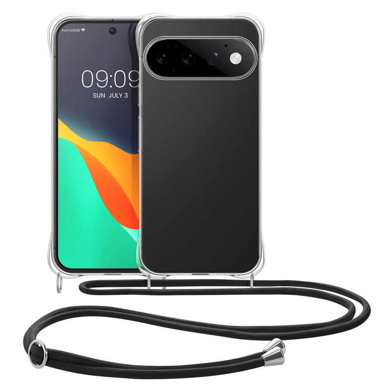kwmobile Necklace Case kompatibel mit Google Pixel 11 Pro Hülle - Silikon Cover mit Handykette - Band Handyhülle Transparent Schwarz Transparent  [dsg01]