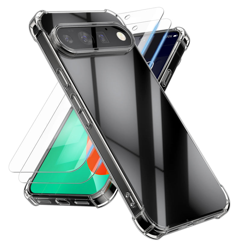 kwmobile Hülle kompatibel mit Google Pixel 11 Pro Case - Handyhülle mit 2x Glas Schutz Folie - TPU Cover Handyhülle in Transparent Transparent