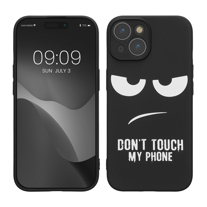 kwmobile Hülle kompatibel mit Apple iPhone 15 - Handyhülle Silikon Case - Don't touch my Phone Weiß Schwarz Weiß  [dsg01]