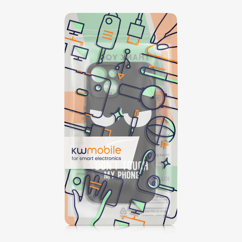 kwmobile Hülle kompatibel mit Apple iPhone 15 - Handyhülle Silikon Case - Don't touch my Phone Weiß Schwarz Weiß  [dsg01]