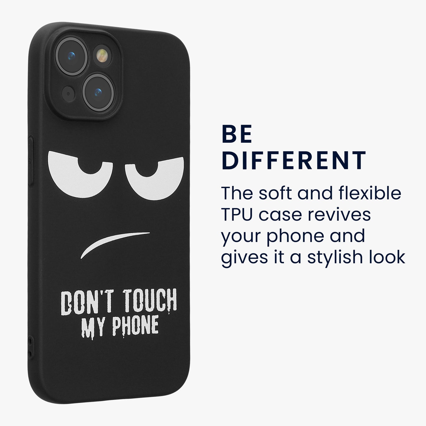 kwmobile Hülle kompatibel mit Apple iPhone 15 - Handyhülle Silikon Case - Don't touch my Phone Weiß Schwarz Weiß  [dsg01]