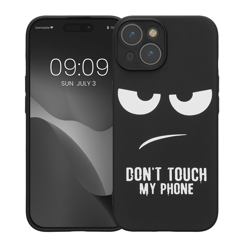 kwmobile Hülle kompatibel mit Apple iPhone 15 - Handyhülle Silikon Case - Don't touch my Phone Weiß Schwarz Weiß  [dsg01]