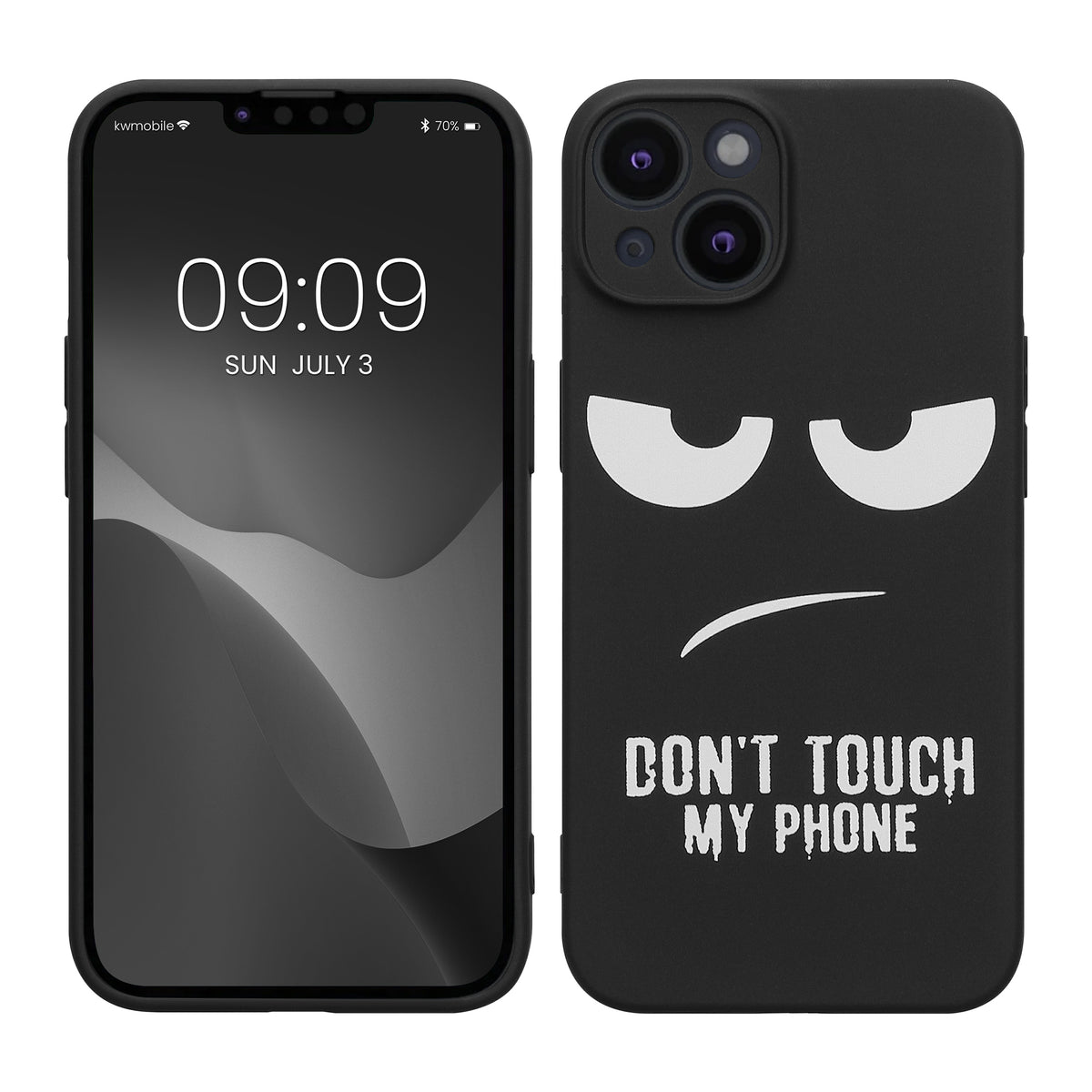kwmobile Hülle kompatibel mit Apple iPhone 14 - Handyhülle Silikon Case - Don't touch my Phone Weiß Schwarz Weiß  [dsg01]