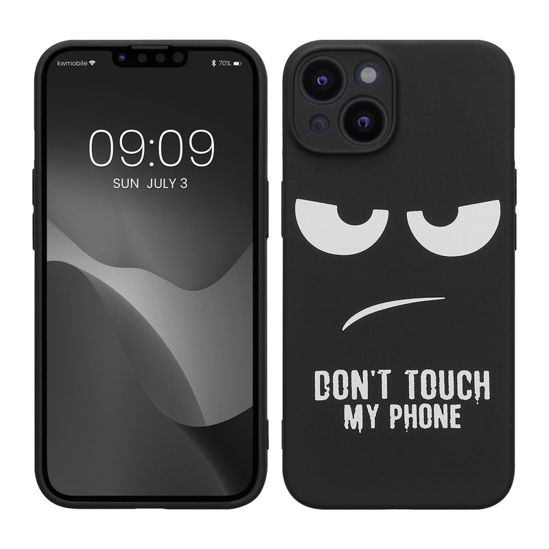 kwmobile Hülle kompatibel mit Apple iPhone 14 - Handyhülle Silikon Case - Don't touch my Phone Weiß Schwarz Weiß  [dsg01]