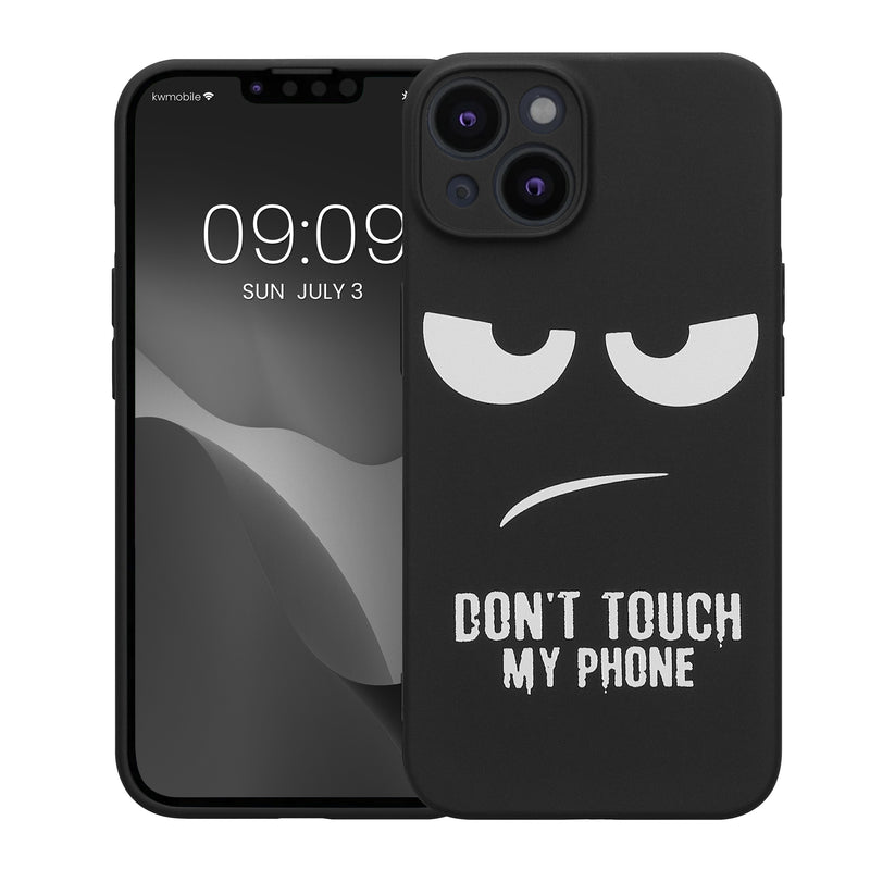kwmobile Hülle kompatibel mit Apple iPhone 14 - Handyhülle Silikon Case - Don't touch my Phone Weiß Schwarz Weiß  [dsg01]