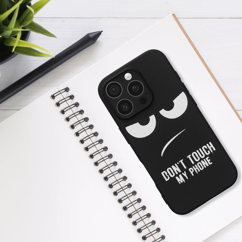 kwmobile Hülle kompatibel mit Apple iPhone 16 Pro - Handyhülle Silikon Case - Don't touch my Phone Weiß Schwarz Weiß  [dsg01]