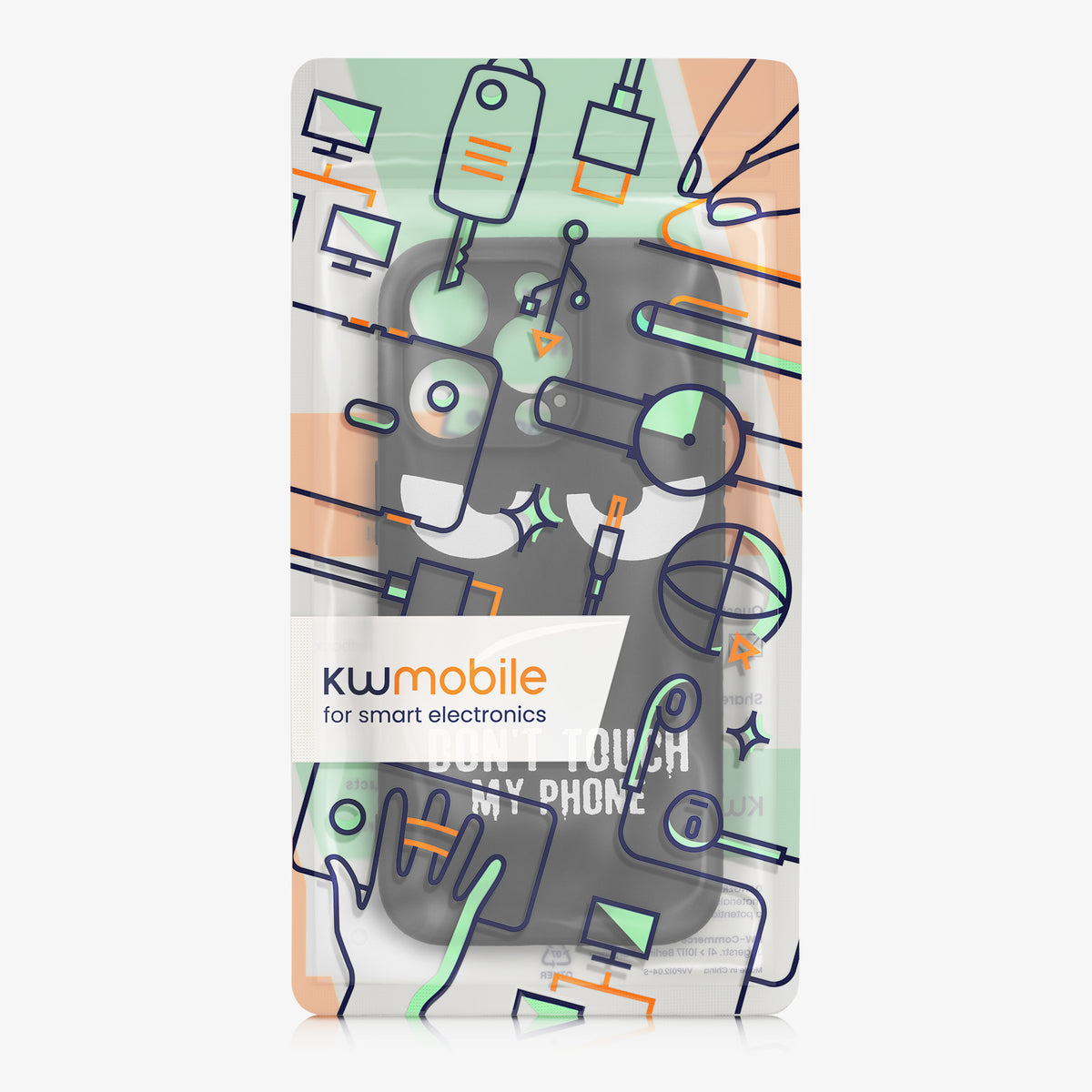 kwmobile Hülle kompatibel mit Apple iPhone 16 Pro - Handyhülle Silikon Case - Don't touch my Phone Weiß Schwarz Weiß  [dsg01]
