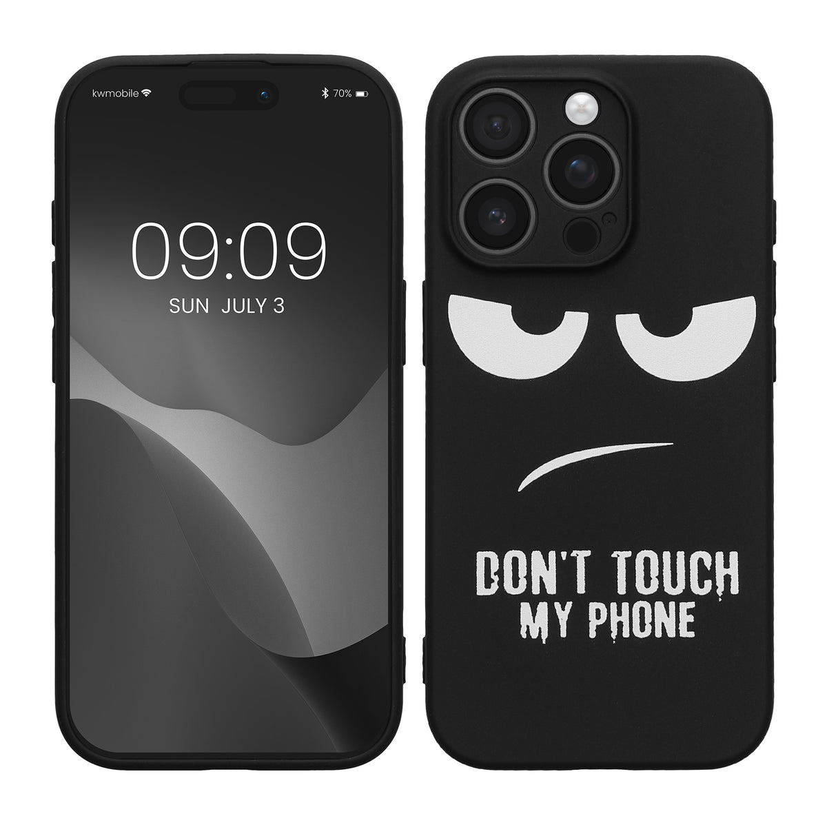 kwmobile Hülle kompatibel mit Apple iPhone 14 Pro - Handyhülle Silikon Case - Don't touch my Phone Weiß Schwarz Weiß  [dsg01]