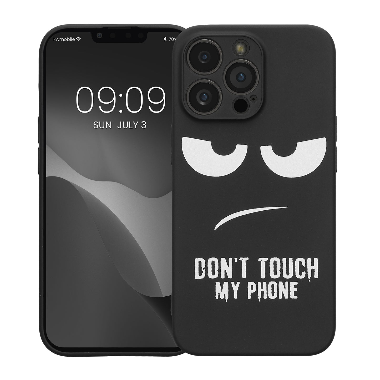 kwmobile Hülle kompatibel mit Apple iPhone 13 Pro - Handyhülle Silikon Case - Don't touch my Phone Weiß Schwarz Weiß  [dsg01]