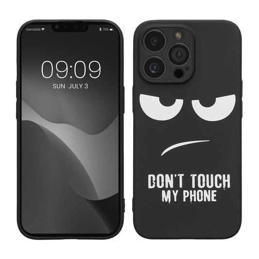 kwmobile Hülle kompatibel mit Apple iPhone 13 Pro - Handyhülle Silikon Case - Don't touch my Phone Weiß Schwarz Weiß  [dsg01]
