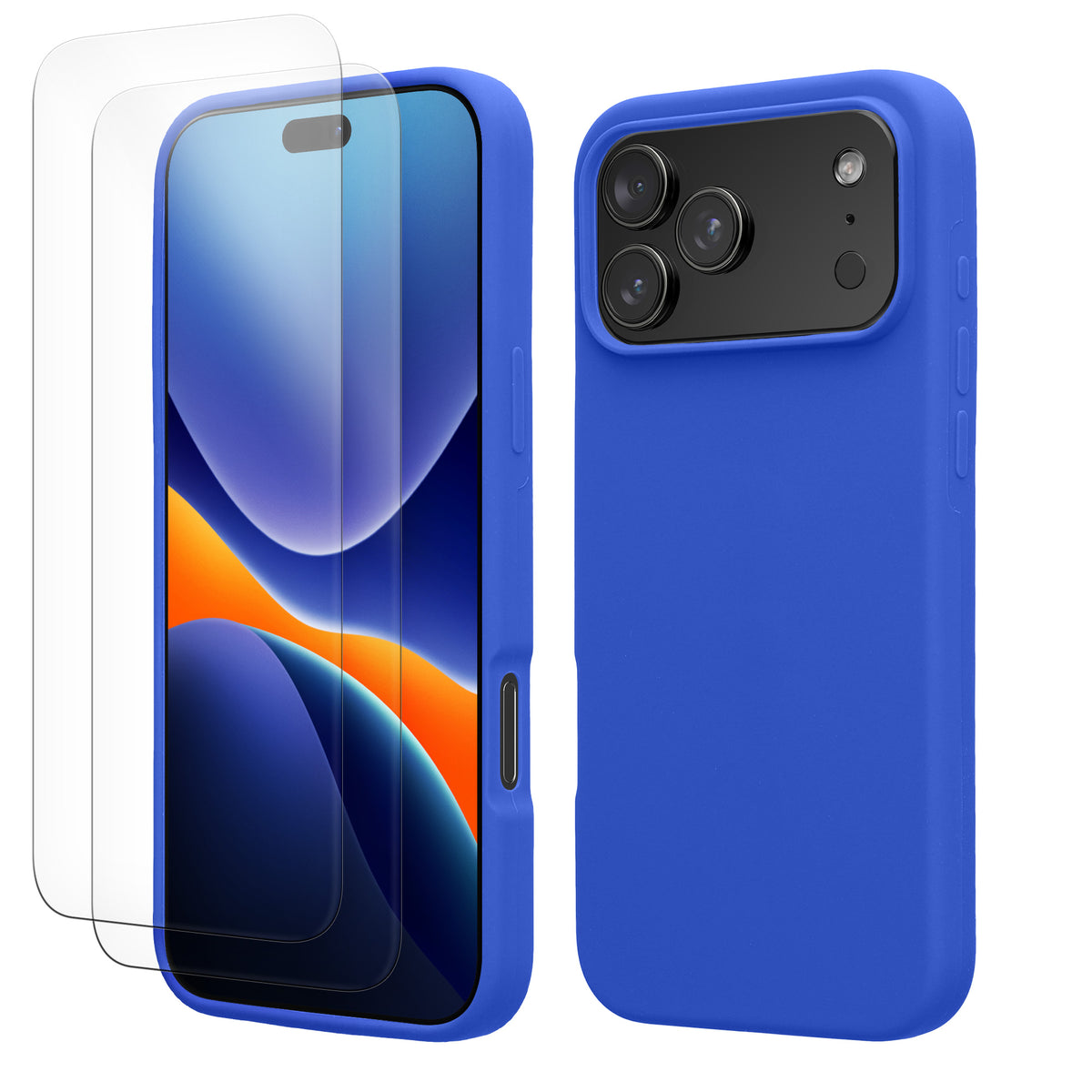 kwmobile Handyhülle mit 2x Displayschutzfolien kompatibel mit Apple iPhone 17 Pro Max Hülle - Screen Protector aus gehärtetem Glas - kabelloses Laden - Baltik Blau Baltik Blau