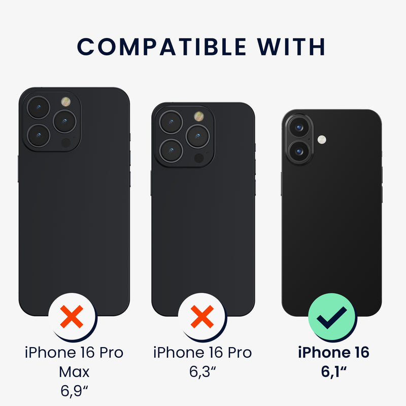 kwmobile Handyhülle mit 2x Displayschutzfolien kompatibel mit Apple iPhone 16 Hülle - Screen Protector aus gehärtetem Glas - kabelloses Laden - Schwarz Schwarz