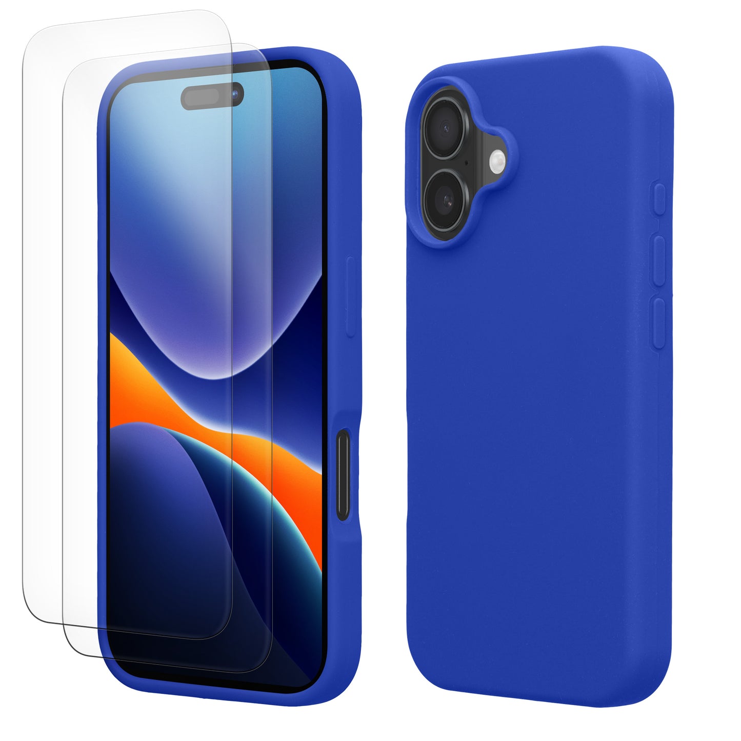 kwmobile Handyhülle mit 2x Displayschutzfolien kompatibel mit Apple iPhone 16 Hülle - Screen Protector aus gehärtetem Glas - kabelloses Laden - Baltik Blau Baltik Blau