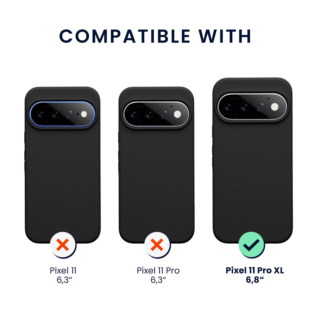 kwmobile Handyhülle mit 2x Displayschutzfolien kompatibel mit Google Pixel 11 Pro XL Hülle - Screen Protector aus gehärtetem Glas - kabelloses Laden - Schwarz Schwarz