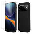 kwmobile Handyhülle mit 2x Displayschutzfolien kompatibel mit Google Pixel 11 Pro XL Hülle - Screen Protector aus gehärtetem Glas - kabelloses Laden - Schwarz Schwarz