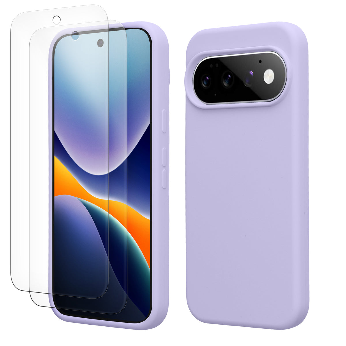 kwmobile Handyhülle mit 2x Displayschutzfolien kompatibel mit Google Pixel 11 Pro XL Hülle - Screen Protector aus gehärtetem Glas - kabelloses Laden - Lavendel Lavendel