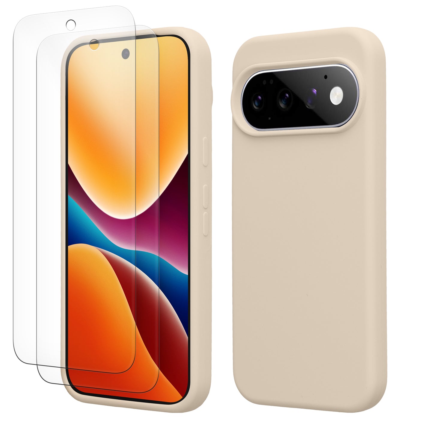 kwmobile Handyhülle mit 2x Displayschutzfolien kompatibel mit Google Pixel 11 Pro XL Hülle - Screen Protector aus gehärtetem Glas - kabelloses Laden - Creme matt Creme matt