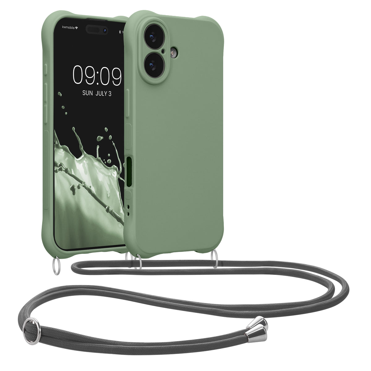 kwmobile Necklace Case kompatibel mit Apple iPhone 17 Hülle - Cover mit Kordel zum Umhängen - Silikon Schutzhülle Graugrün Graugrün
