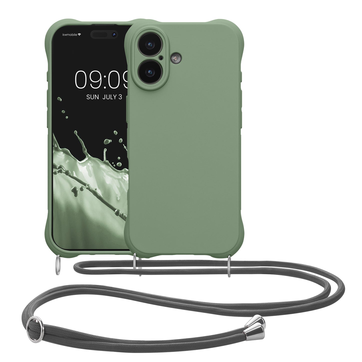 kwmobile Necklace Case kompatibel mit Apple iPhone 17 Hülle - Cover mit Kordel zum Umhängen - Silikon Schutzhülle Graugrün Graugrün