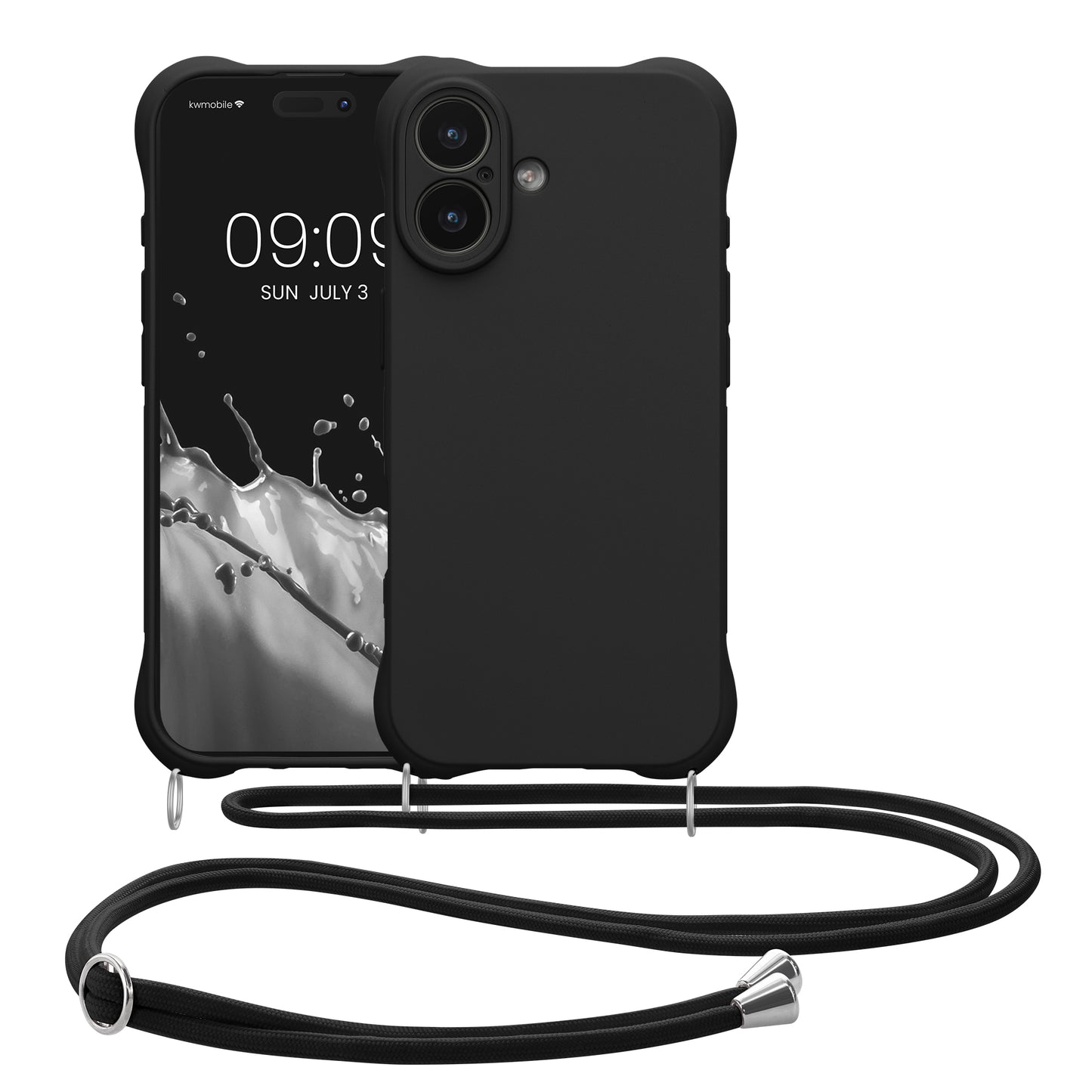 kwmobile Necklace Case kompatibel mit Apple iPhone 17 Hülle - Cover mit Kordel zum Umhängen - Silikon Schutzhülle Schwarz Schwarz