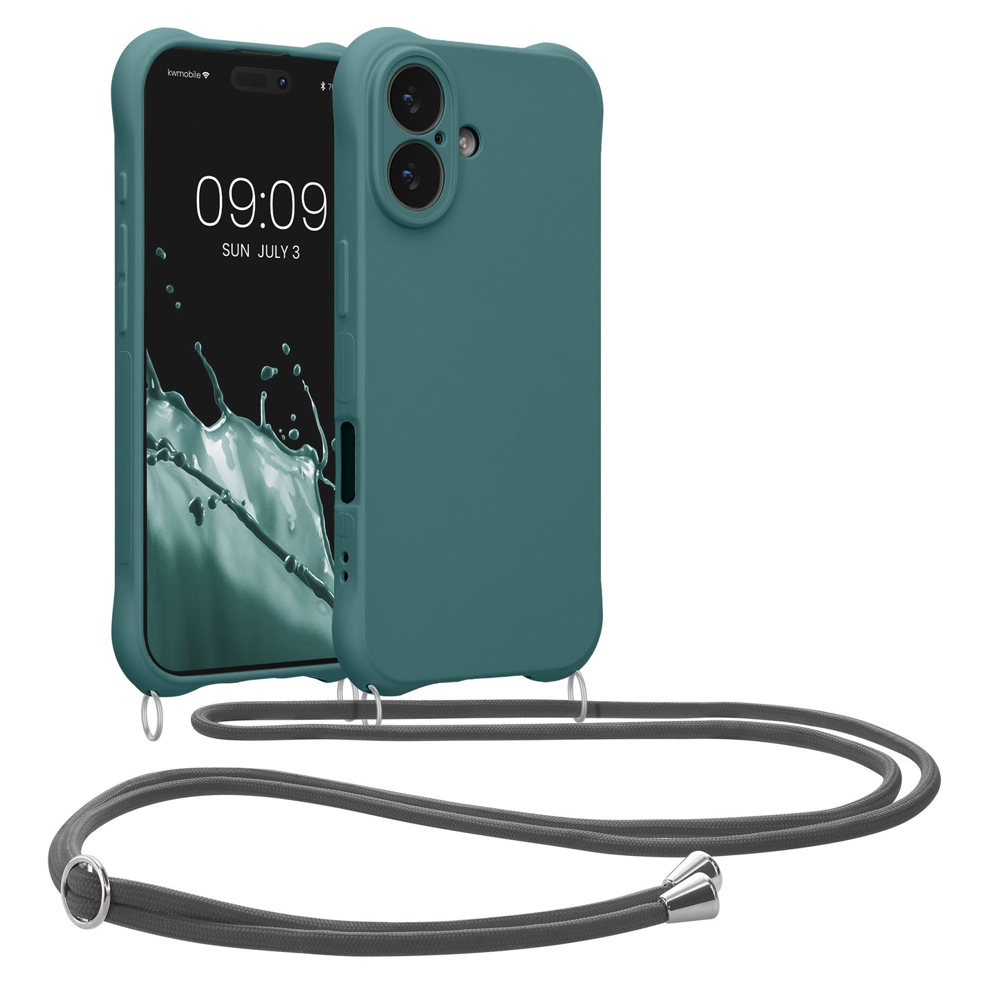 kwmobile Necklace Case kompatibel mit Apple iPhone 17 Hülle - Cover mit Kordel zum Umhängen - Silikon Schutzhülle Petrol Petrol