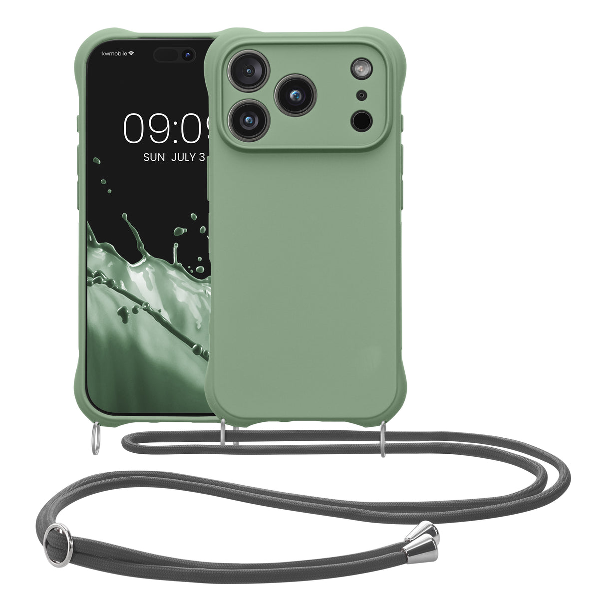 kwmobile Necklace Case kompatibel mit Apple iPhone 17 Pro Hülle - Cover mit Kordel zum Umhängen - Silikon Schutzhülle Graugrün Graugrün