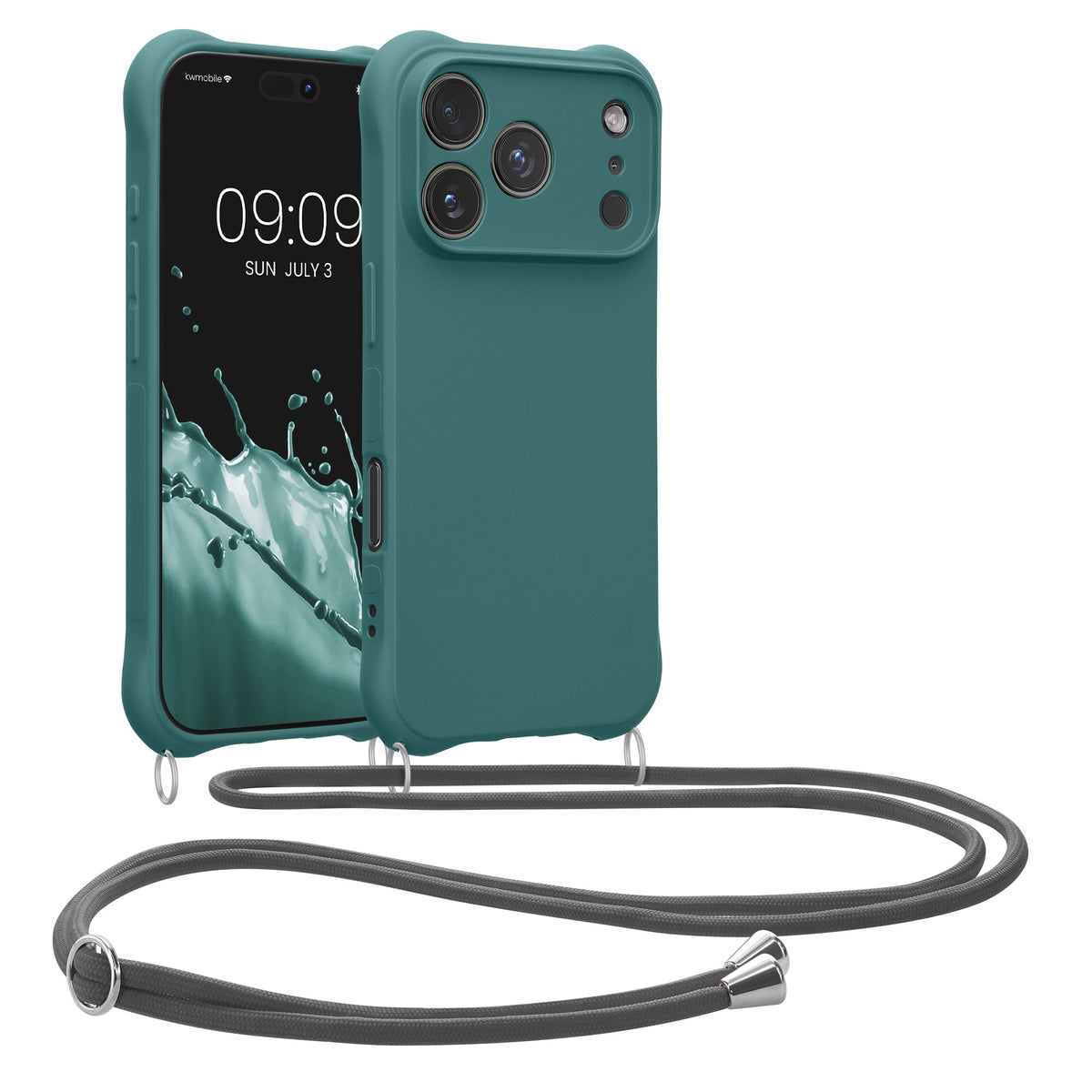 kwmobile Necklace Case kompatibel mit Apple iPhone 17 Pro Hülle - Cover mit Kordel zum Umhängen - Silikon Schutzhülle Petrol Petrol