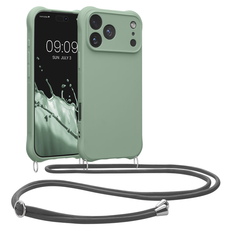 kwmobile Necklace Case kompatibel mit Apple iPhone 17 Pro Max Hülle - Cover mit Kordel zum Umhängen - Silikon Schutzhülle Graugrün Graugrün