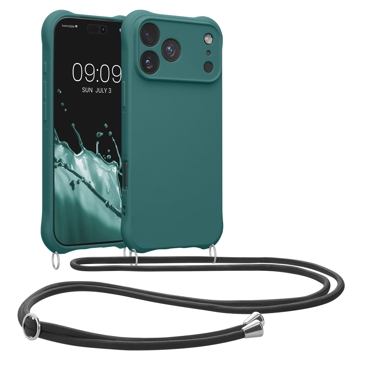 kwmobile Necklace Case kompatibel mit Apple iPhone 17 Pro Max Hülle - Cover mit Kordel zum Umhängen - Silikon Schutzhülle Petrol Petrol