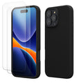 kwmobile Handyhülle mit 2x Displayschutzfolien kompatibel mit Apple iPhone 16 Pro Max Hülle - Screen Protector aus gehärtetem Glas - kabelloses Laden - Schwarz Schwarz