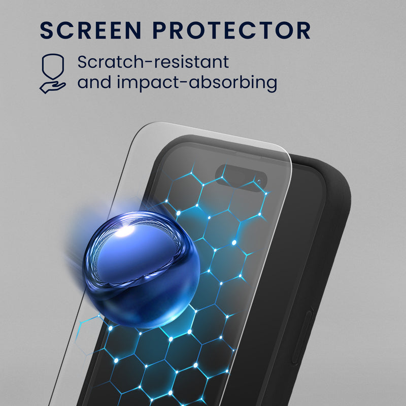 kwmobile Handyhülle mit 2x Displayschutzfolien kompatibel mit Apple iPhone 16 Pro Max Hülle - Screen Protector aus gehärtetem Glas - kabelloses Laden - Schwarz Schwarz