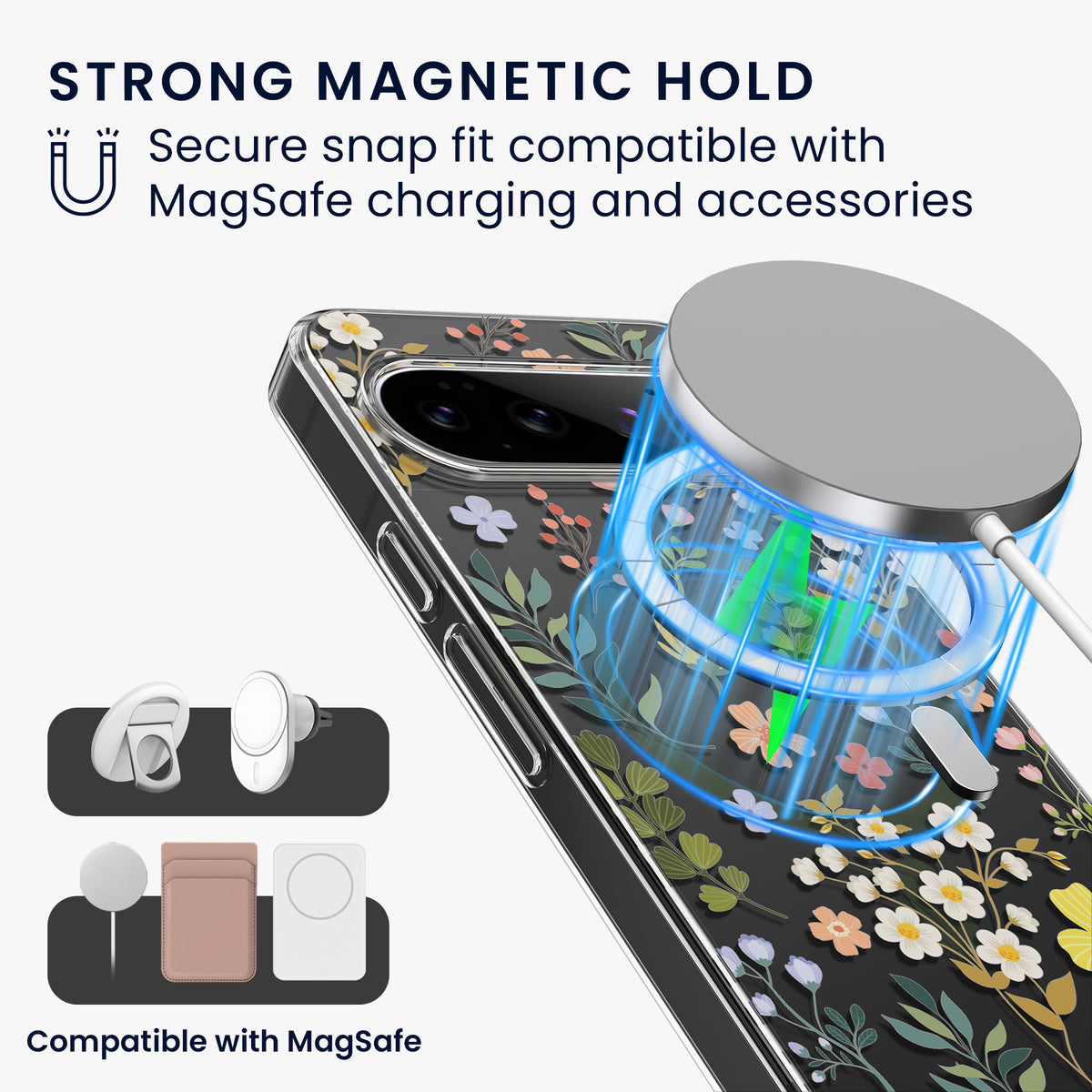 kwmobile kristallklares Hardcase kompatibel mit Google Pixel 11 Pro XL Hülle - kompatibel mit MagSafe - Acryl-Hülle mit TPU Case - Zauberhafte Blumen Gelb  [dsg01]