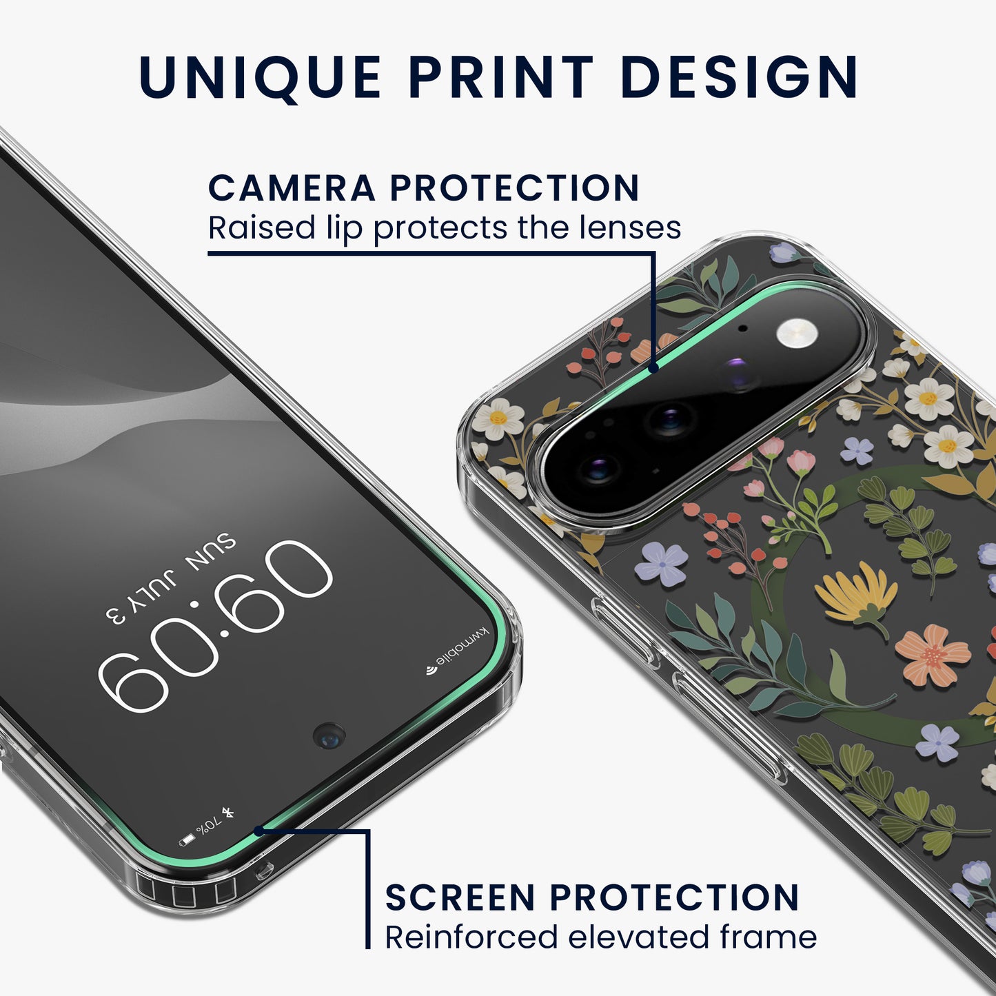 kwmobile kristallklares Hardcase kompatibel mit Google Pixel 11 Pro XL Hülle - kompatibel mit MagSafe - Acryl-Hülle mit TPU Case - Zauberhafte Blumen Gelb  [dsg01]